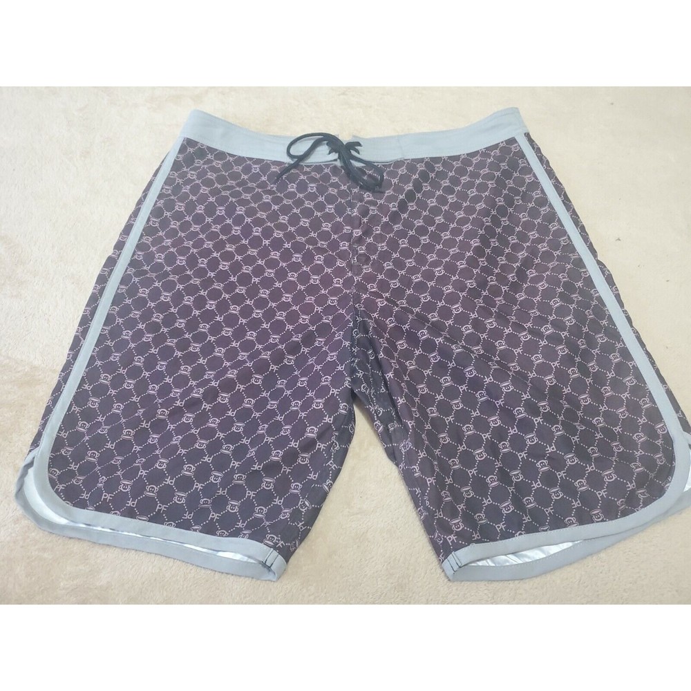 Paul Frank mens Board Shorts Sz 38 Monkey All Over Print Brown designer trunks